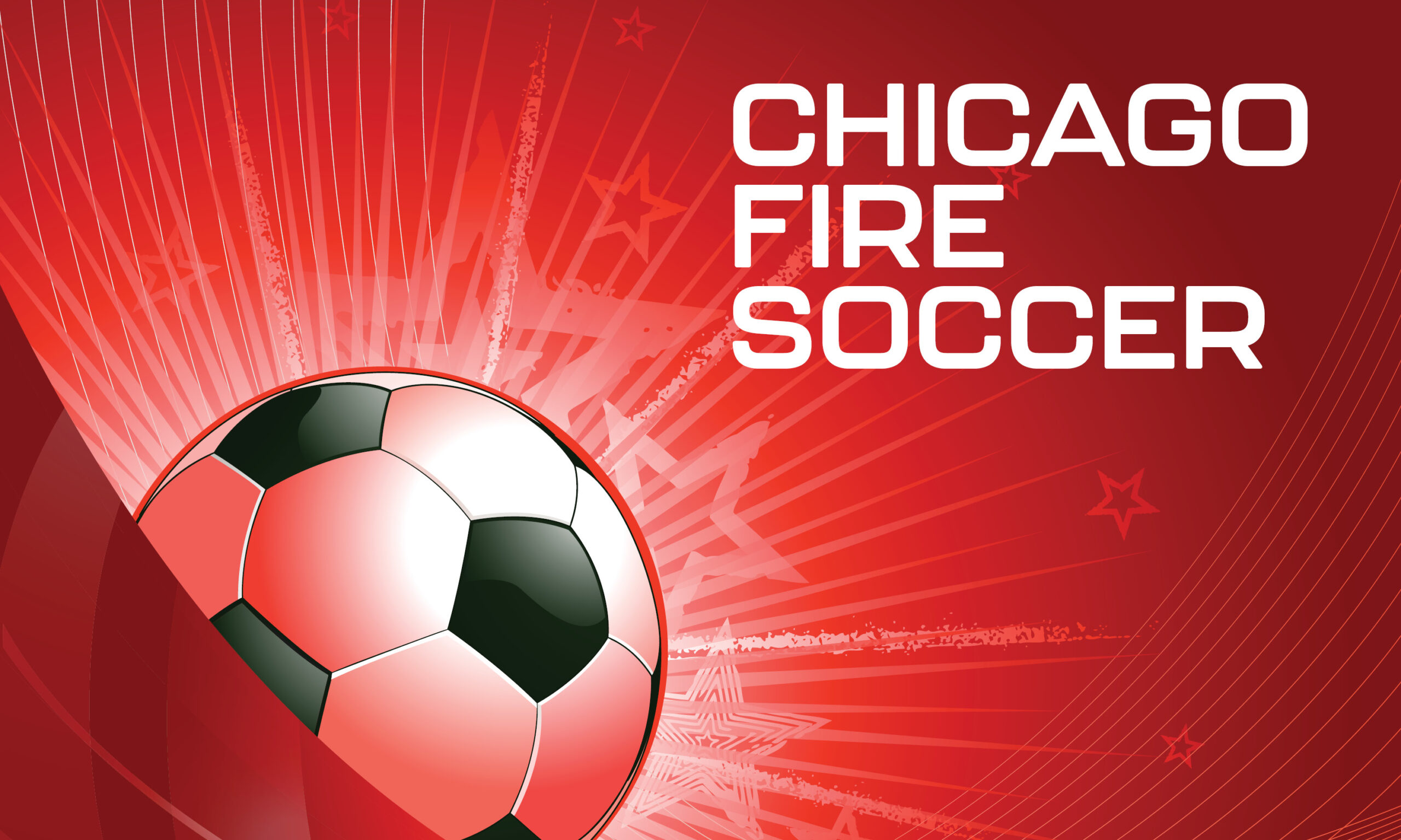Illustration of soccer ball. Text: Chicago Fire Soccer