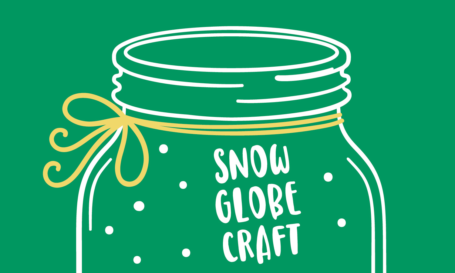 Illustration of mason jar with a yellow bow and snow flakes inside of the jar.